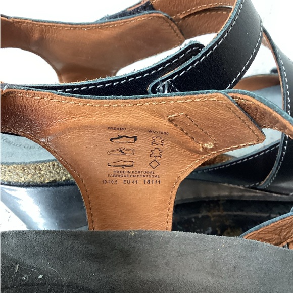 Taos Wizard Wedge Black Leather Sandals; Size 10-10.5 - Picture 4 of 8